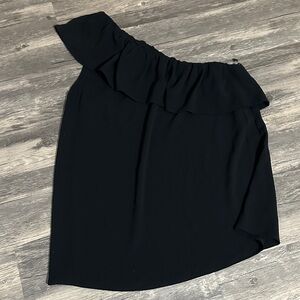 MOSSIMO WOMEN’S RUFFLE ONE SHOULDER TOP BLACK